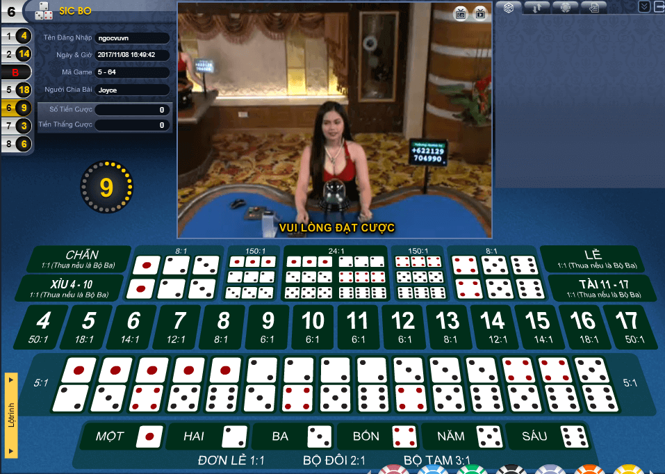Trải nghiệm chơi Sicbo online tại khu vực Casino online nhà cái M88